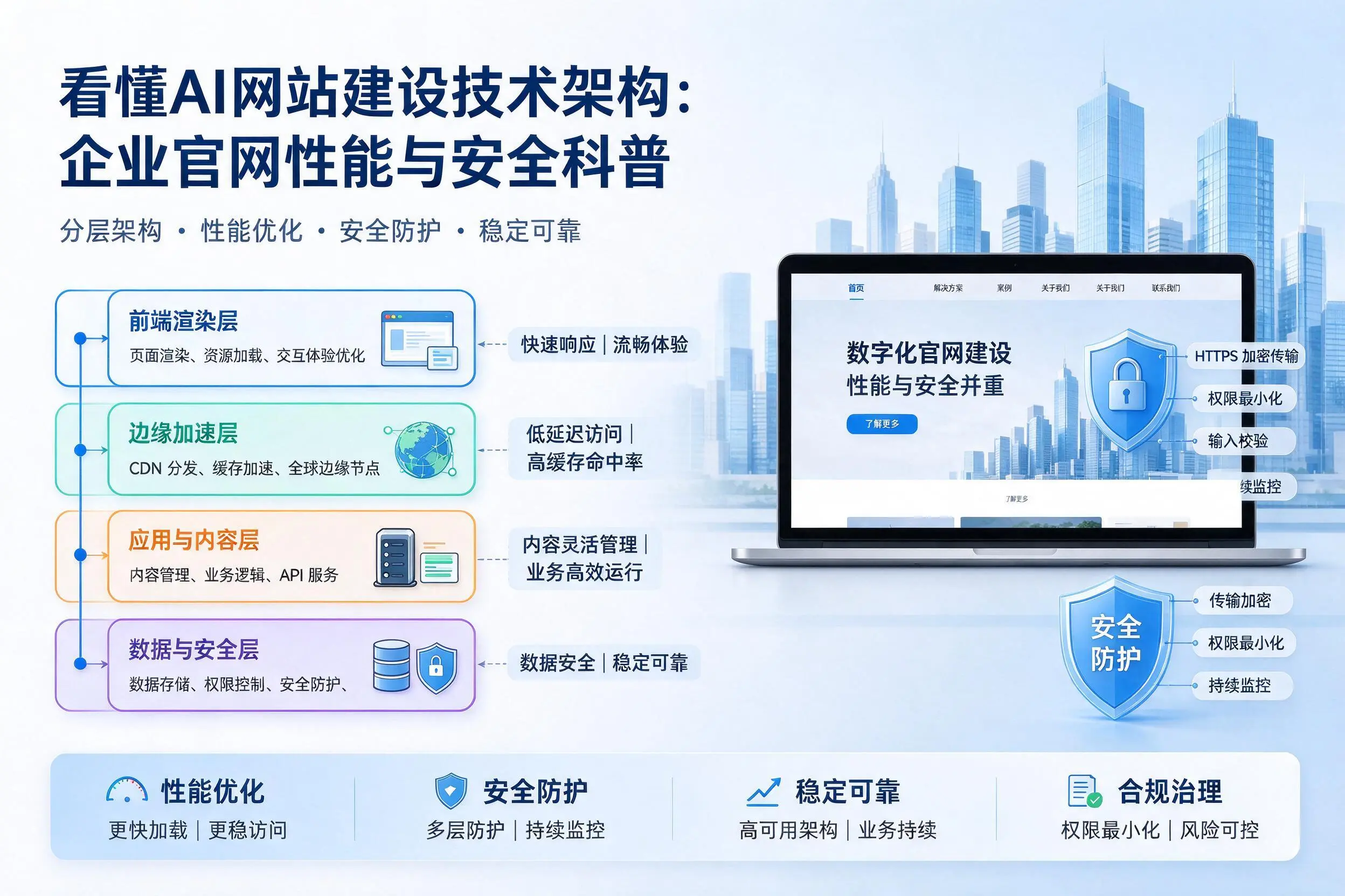 看懂AI网站建设技术架构:宝鸡企业官网性能与安全科普