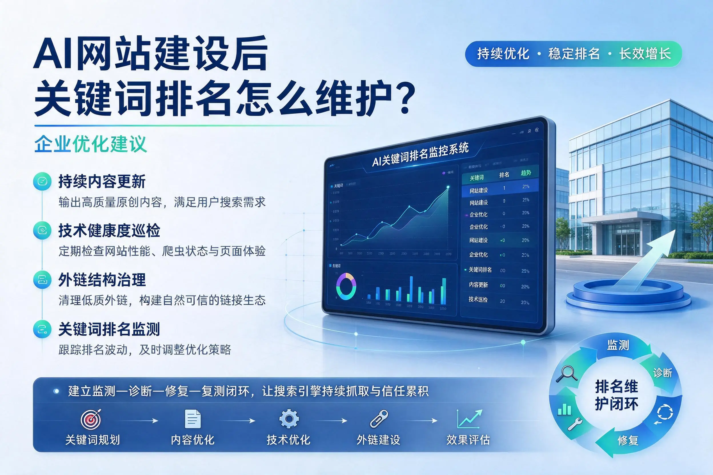 AI网站建设后关键词排名怎么维护？宝鸡企业优化建议