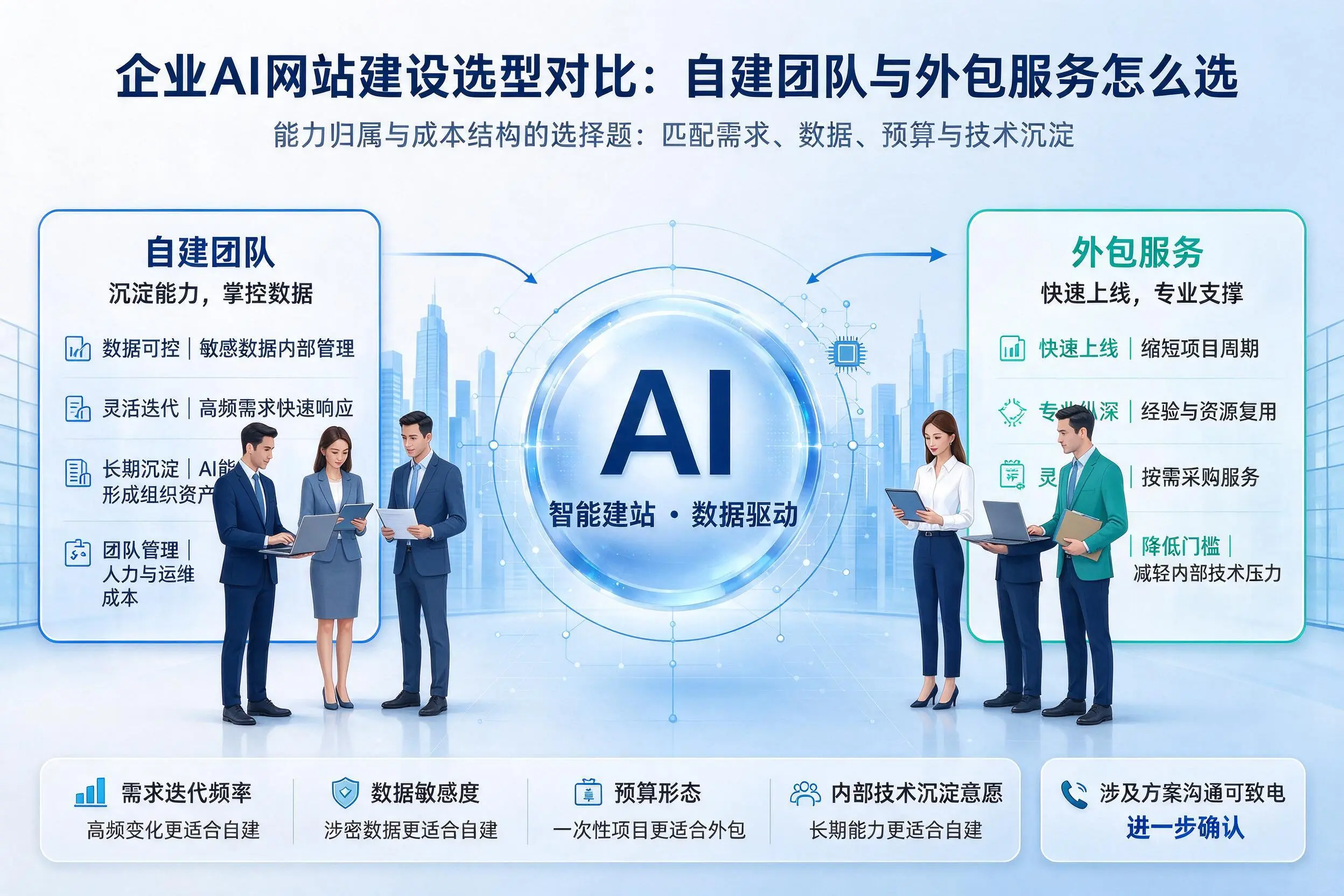 宝鸡企业AI网站建设选型对比：自建团队与外包服务怎么选